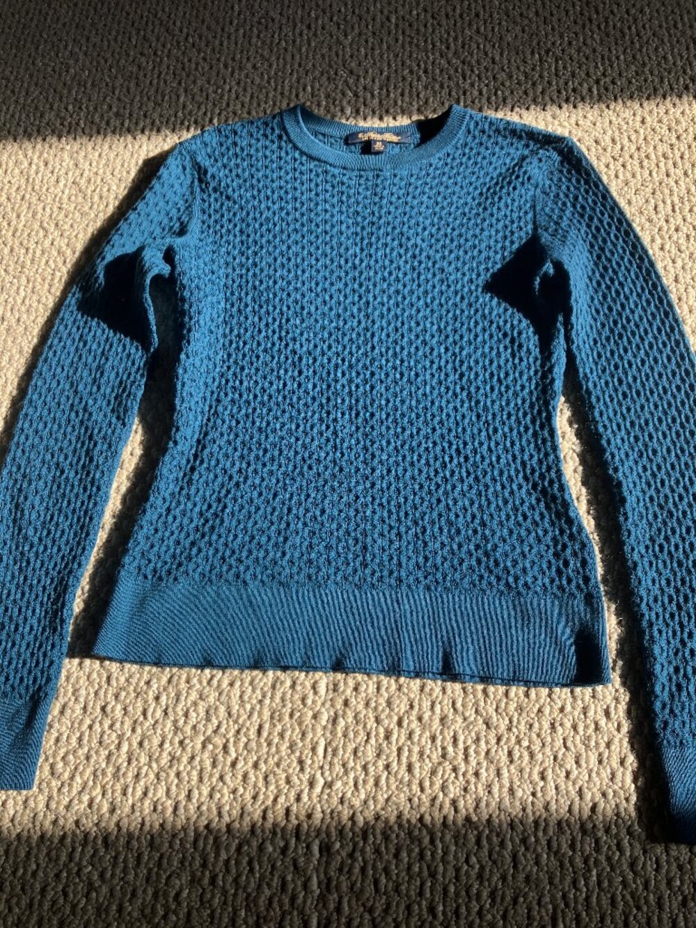 Brooks Brothers Blue Crew Sweater XS Cabled Extra Fine Merino Wool
